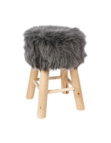 Tabouret fourrure - Instants nature - D 30 x H 42 cm - Gris