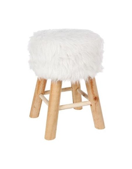 Tabouret fourrure - Instants nature - D 30 x H 42 cm - Blanc