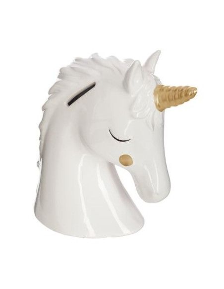 Tirelire - Tête de licorne - H 15,5 cm - Dolomite - Blanc