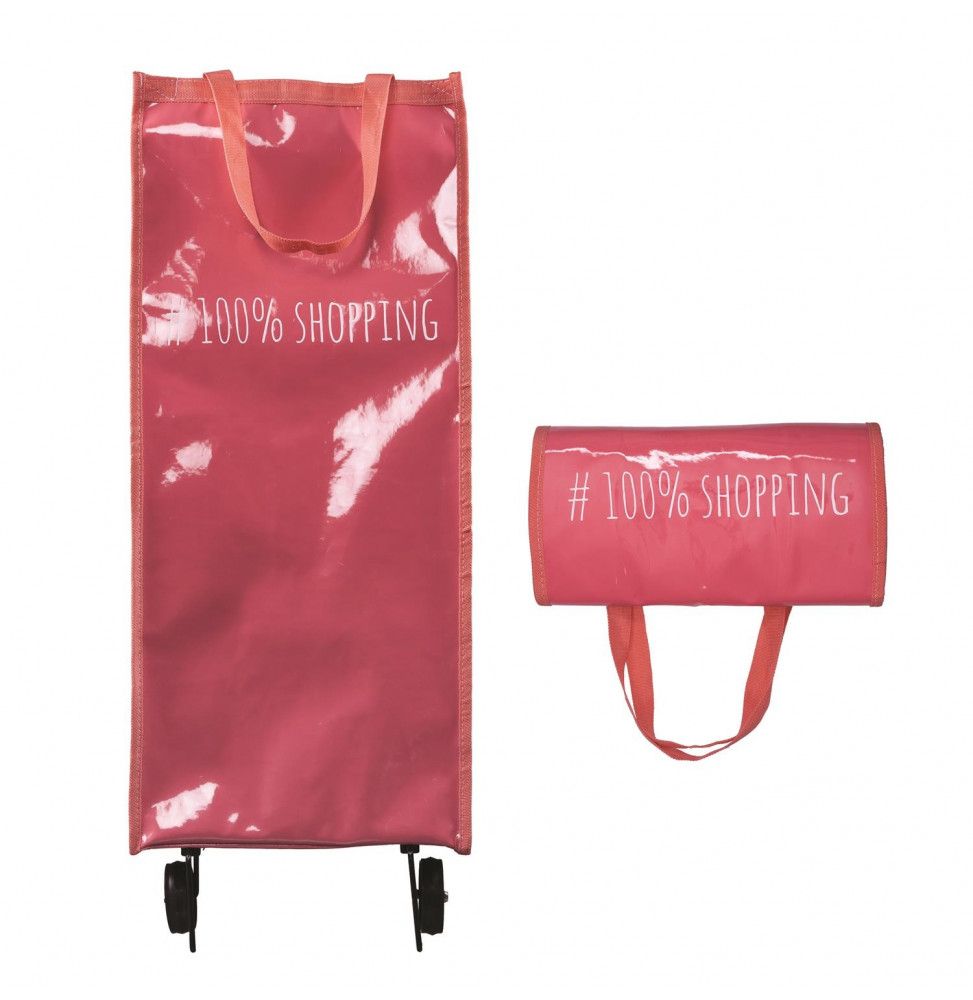 Chariot de course pliable motif hashtag - 2 roues - L 29 cm x H 90 cm - Rose