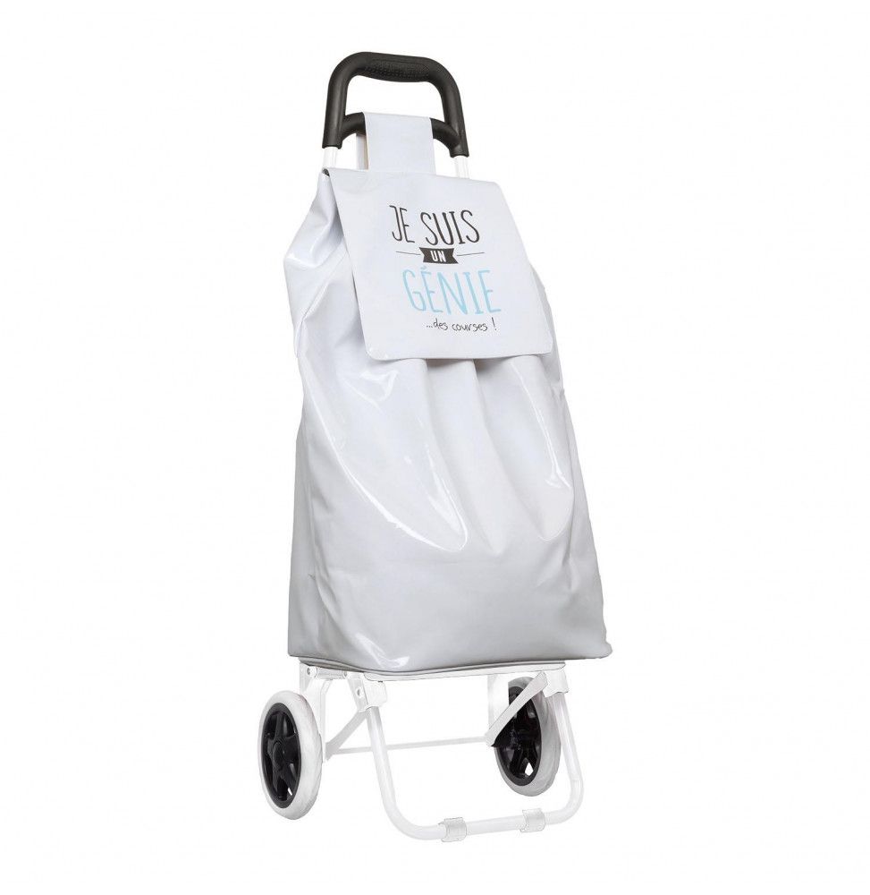 Chariot de course PVC thème je suis - 2 roues - L 34.2 cm x H 92 cm - Blanc