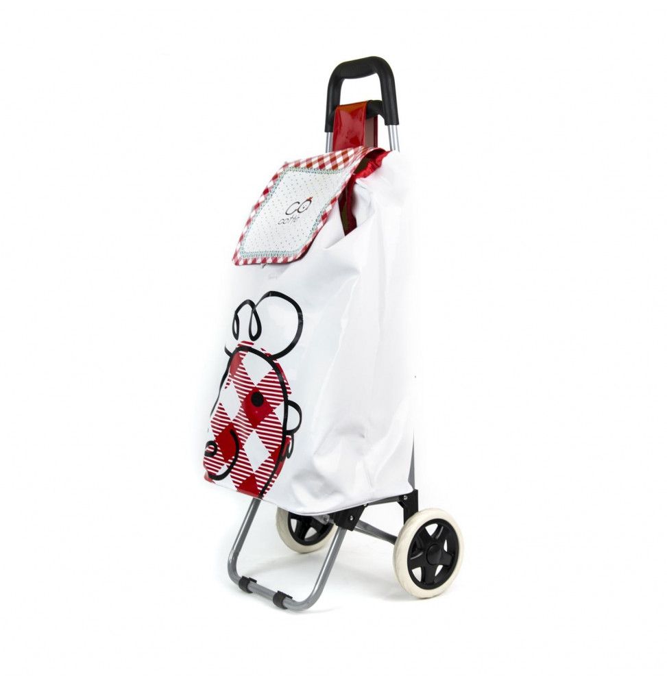 Chariot de course motif cocotte - 2 roues - L 36.3 cm x H 94.5 cm - Blanc