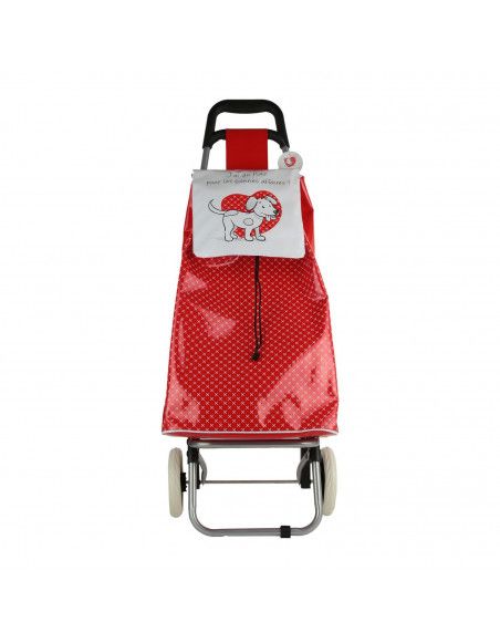 Chariot de course motif chien - 2 roues - L 35 cm x H 95 cm - Rouge
