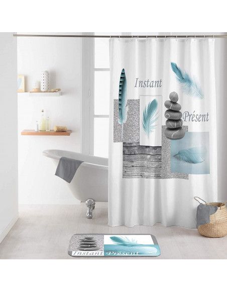 Rideau de douche avec crochets imprimé Equilibre - L 200 x l 180 cm - Polyester