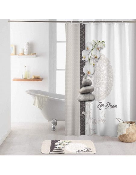 Rideau de douche avec crochets imprimé OrchiZen - L 200 x l 180 cm - Polyester