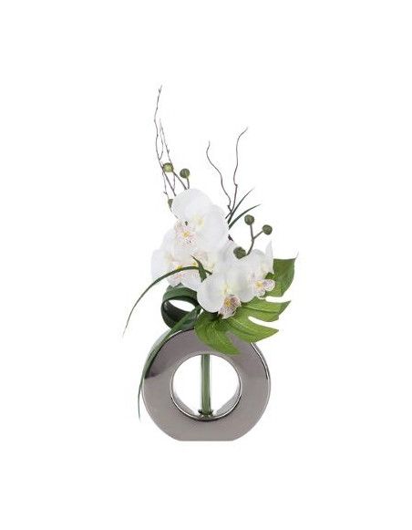 Composition florale en vase argenté - Orchidée - Modèle aléatoire