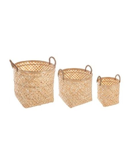 Panier en bambou avec anses - Lot de 3 - Beige