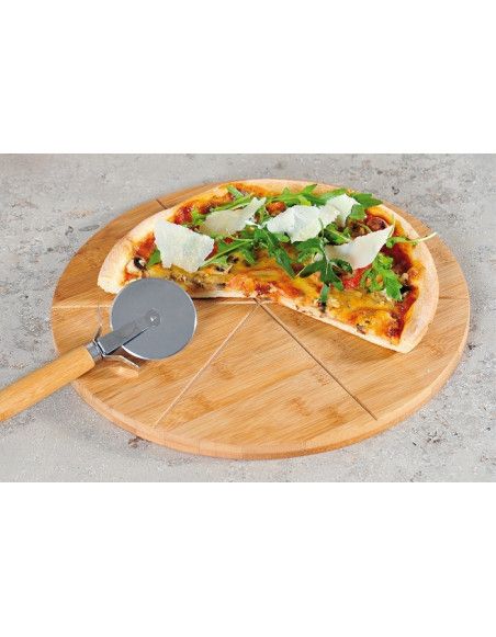 Plateau à pizza en bambou avec roulette à pizza - Repas convivial
