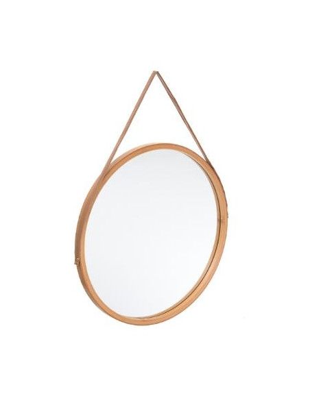 Miroir rond avec anse rt cadre en bambou - Beige - D 38 cm - Cirila