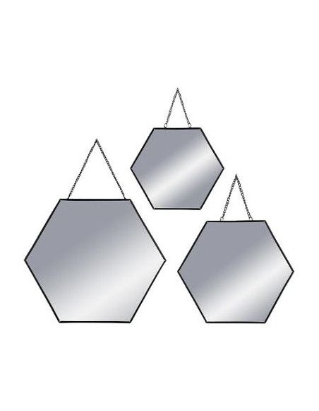 Lot de 3 miroirs - Forme hexagonale - Noir