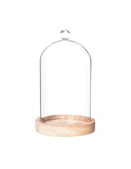 Cloche en verre avec socle en bois - H 19 cm