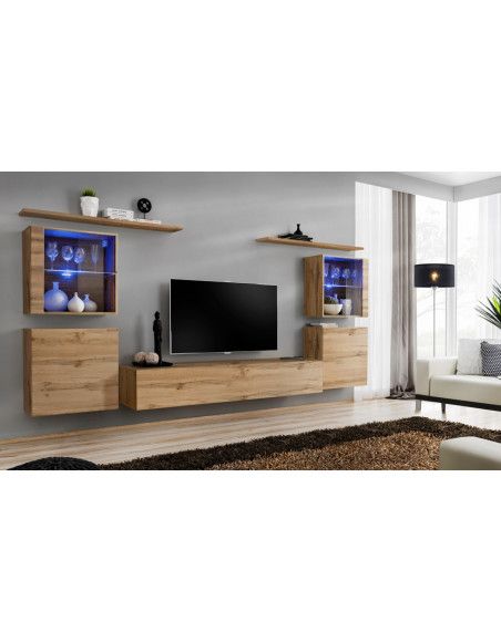 Ensemble mural - Switch XIV - 4 vitrines - 1 banc TV - 2 étagères - Bois