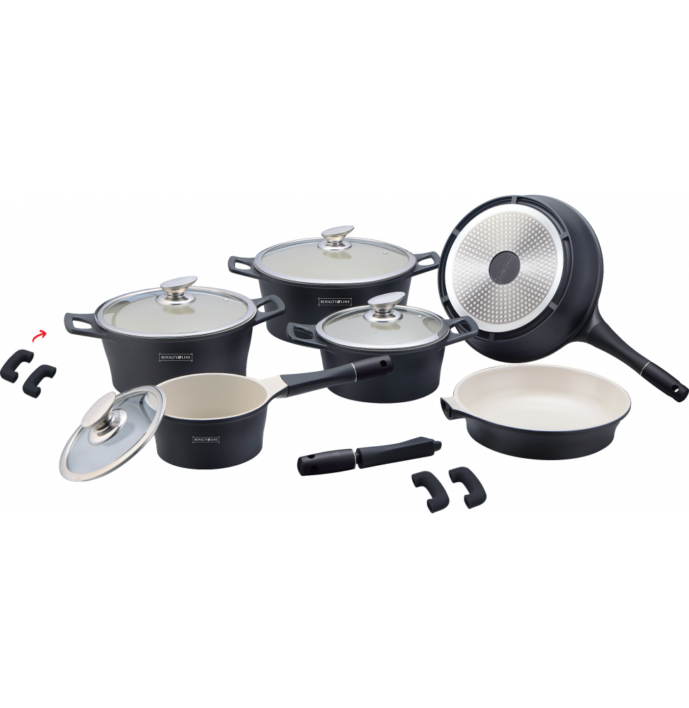 Set de 4 casseroles et 2 poêles avec revêtement en céramique - Tailles différentes - Noir