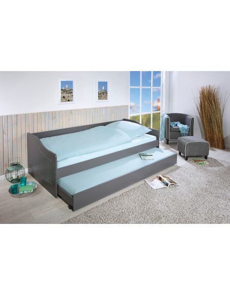 Lit banquette simple Malte avec tiroir lit - L 208 x l 97 x H 62 cm - Gris