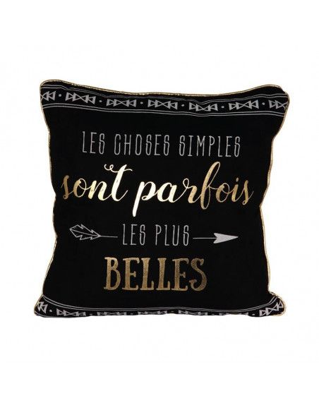 Coussin déhoussable avec citation - 40 x 40 cm - Les choses simples - Noir