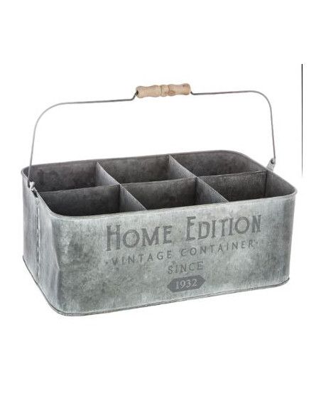 Porte plantes six emplacements vintage - L 36,5 x l 24 x H 14 cm - Gris