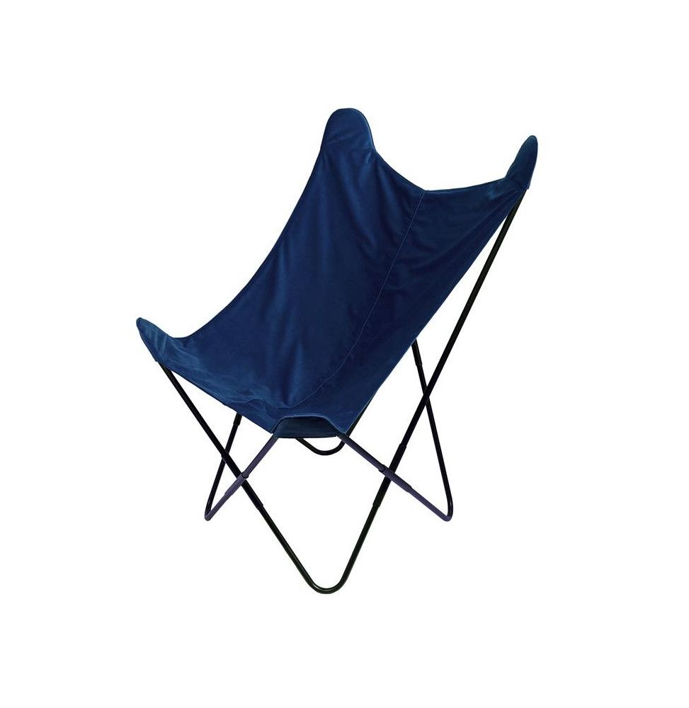 Fauteuil papillon réversible - Velours et tissu - Bleu