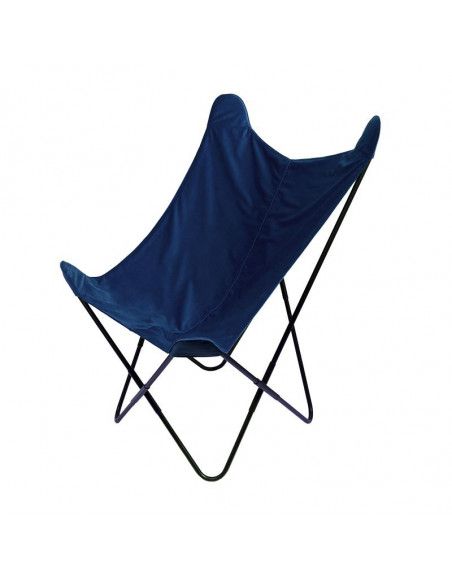 Fauteuil papillon réversible - Velours et tissu - Bleu