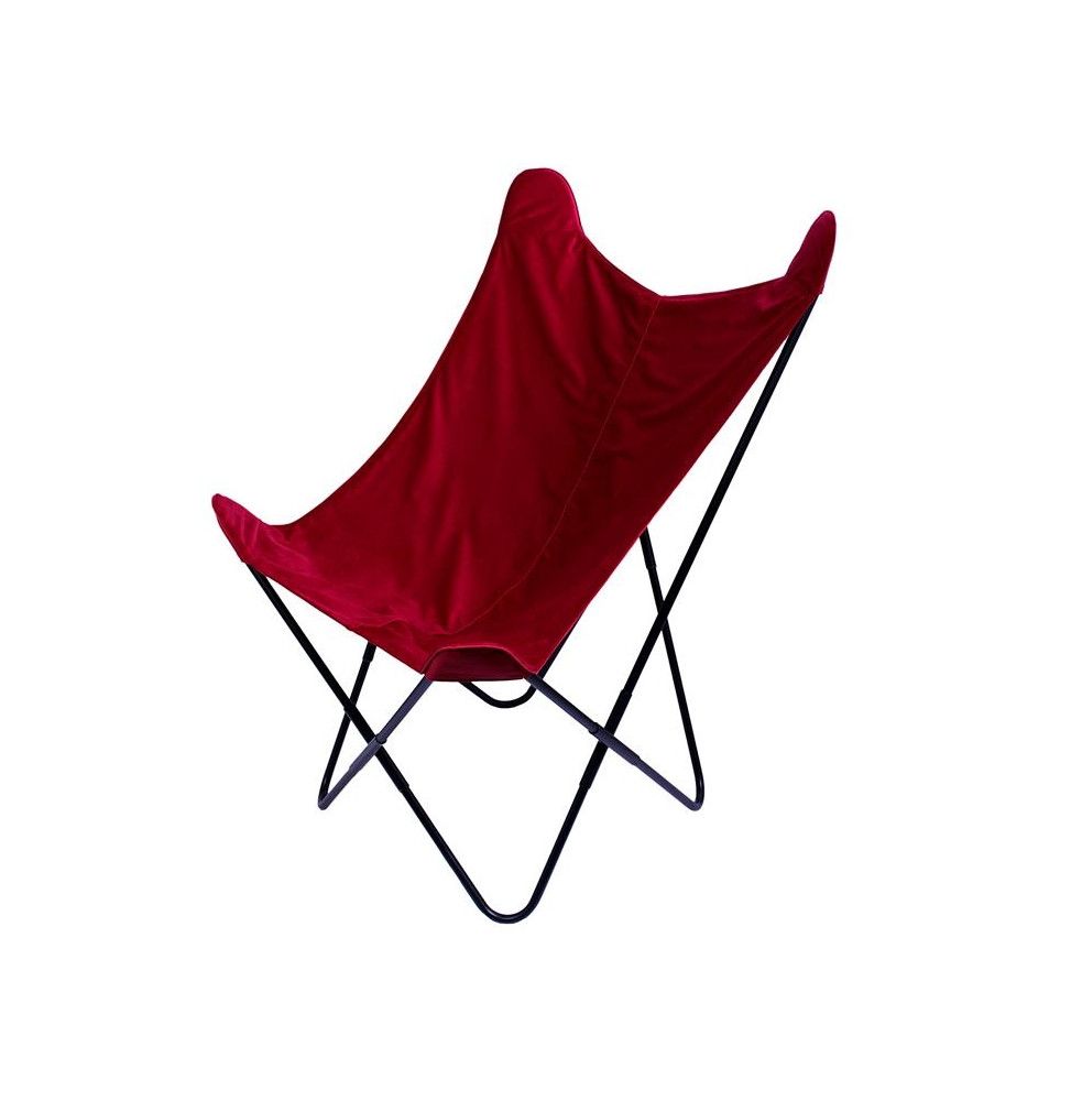 Fauteuil papillon réversible - Velours et tissu - Rouge