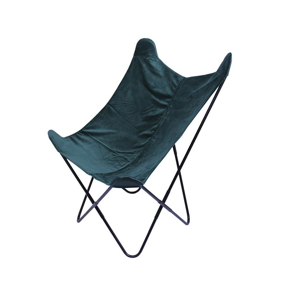 Fauteuil papillon réversible - Velours et tissu - Vert