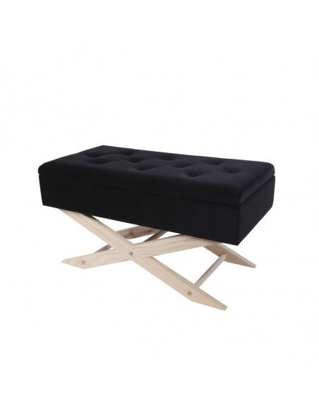 Banc avec rangement - Effet velours - Noir