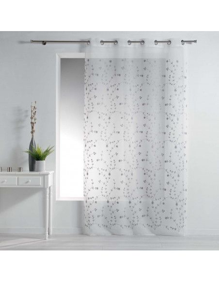 Panneaux à oeillets brodé Petite fleur - L 240 x l 140 cm - Gris