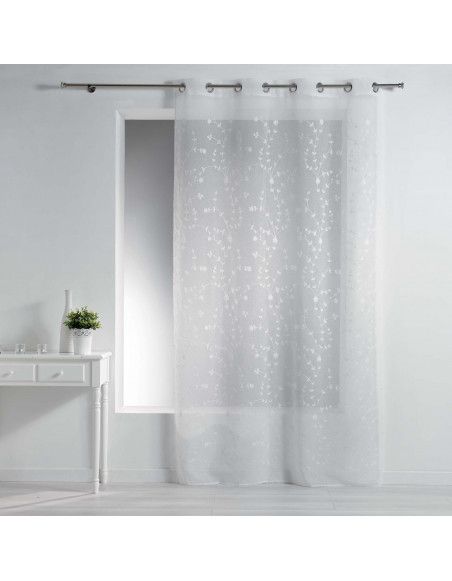 Panneaux à oeillets brodé Petite fleur - L 240 x l 140 cm - Blanc