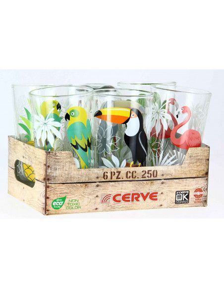 Lot de 6 verres à eau - 32 cl - Motifs tropicaux