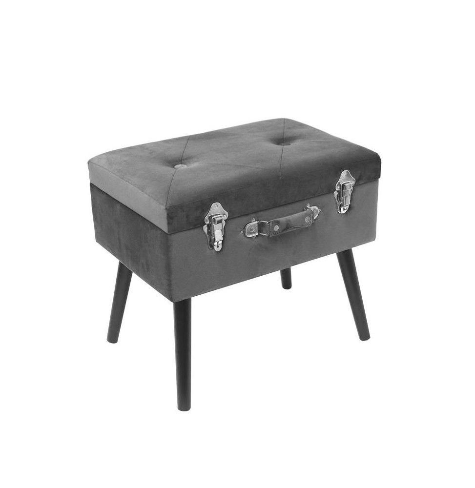 Banc avec coffre valise - Imitation velours - Gris