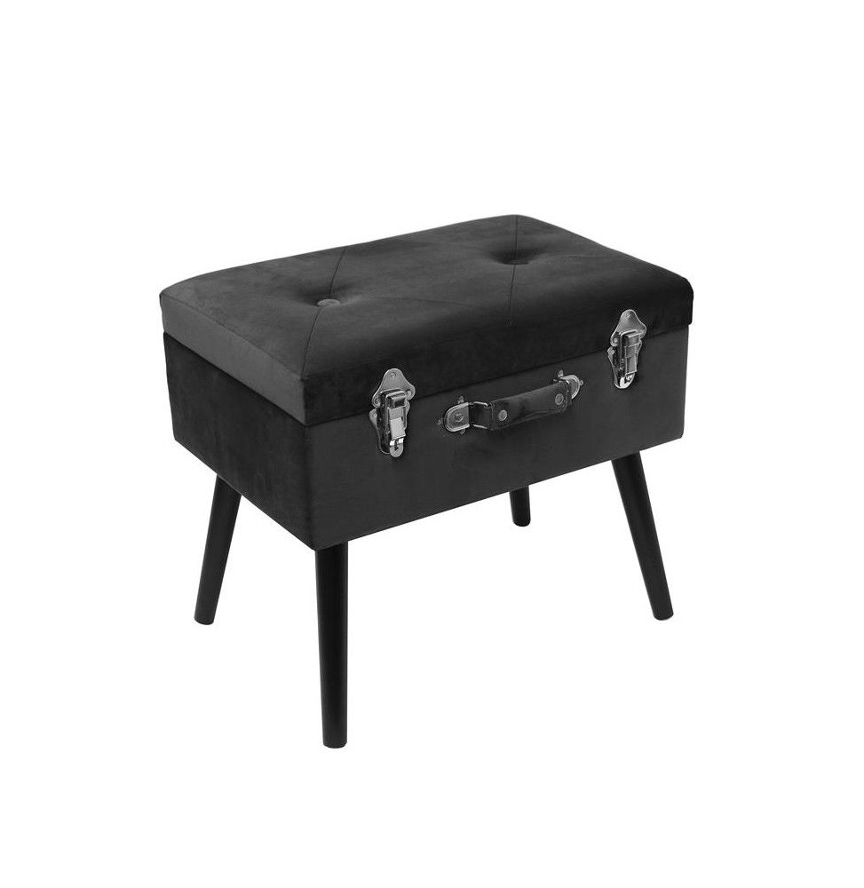 Banc avec coffre valise - Imitation velours - Noir