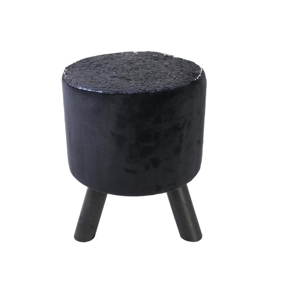 Tabouret bas à sequins - D 30 x H 38 cm - Bleu et argenté