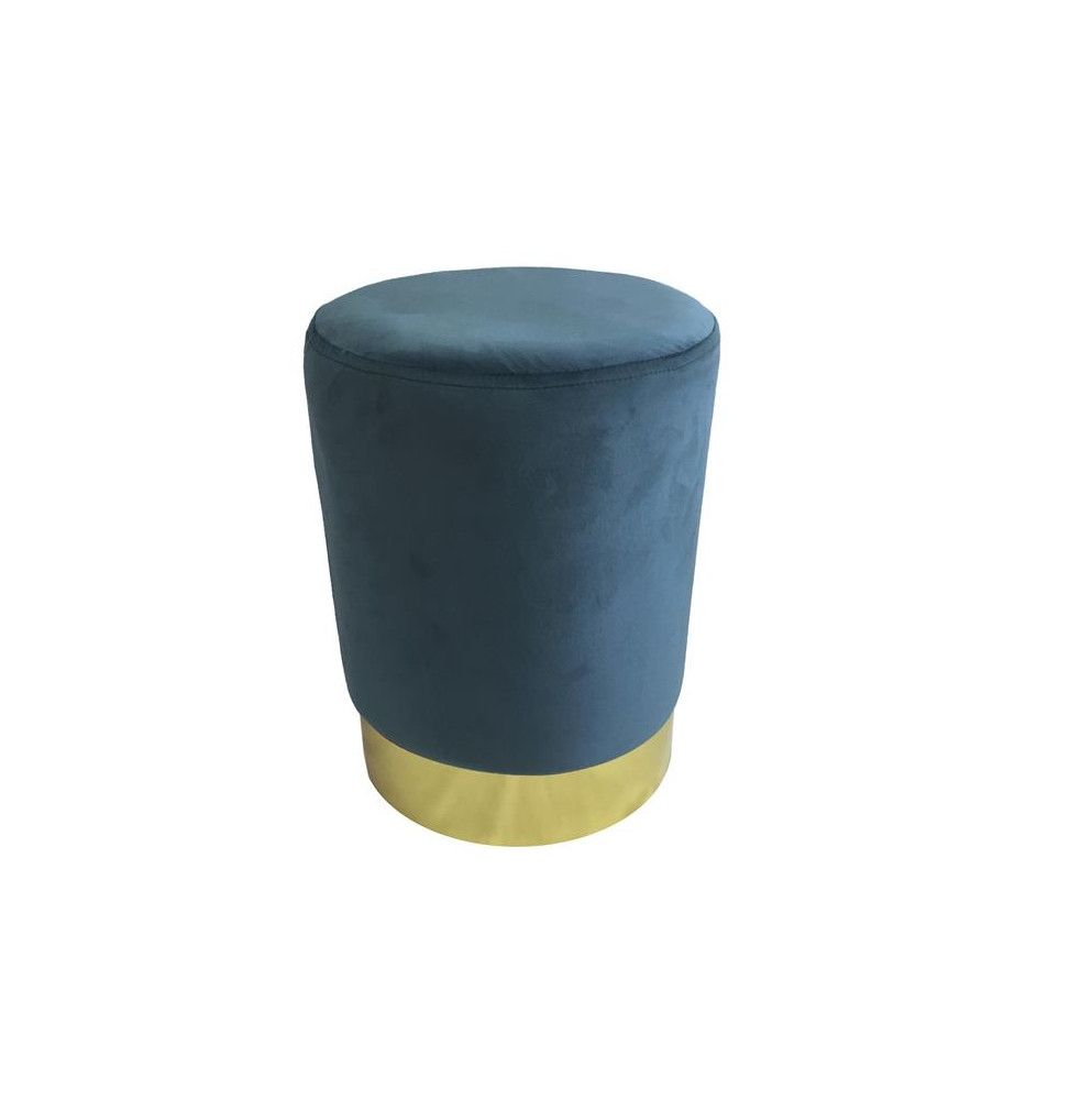 Pouf imitation velours - Base en métal - D 30 x H 40 cm - Bleu