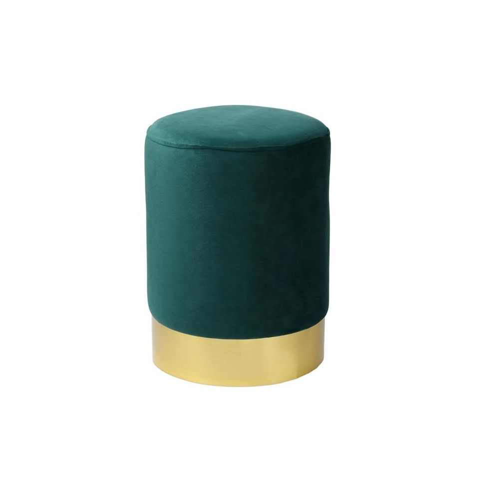 Pouf imitation velours - Base en métal - D 30 x H 40 cm - Vert