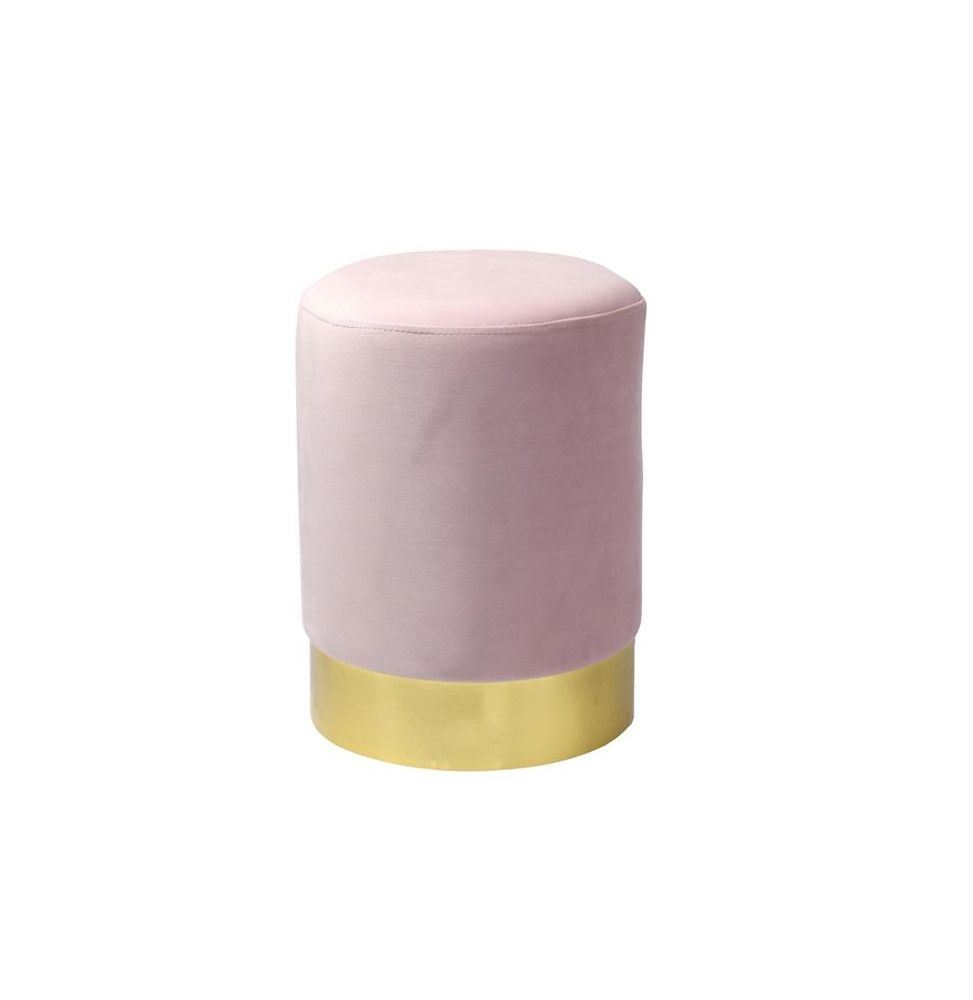 Pouf imitation velours - Base en métal - D 30 x H 40 cm - Rose