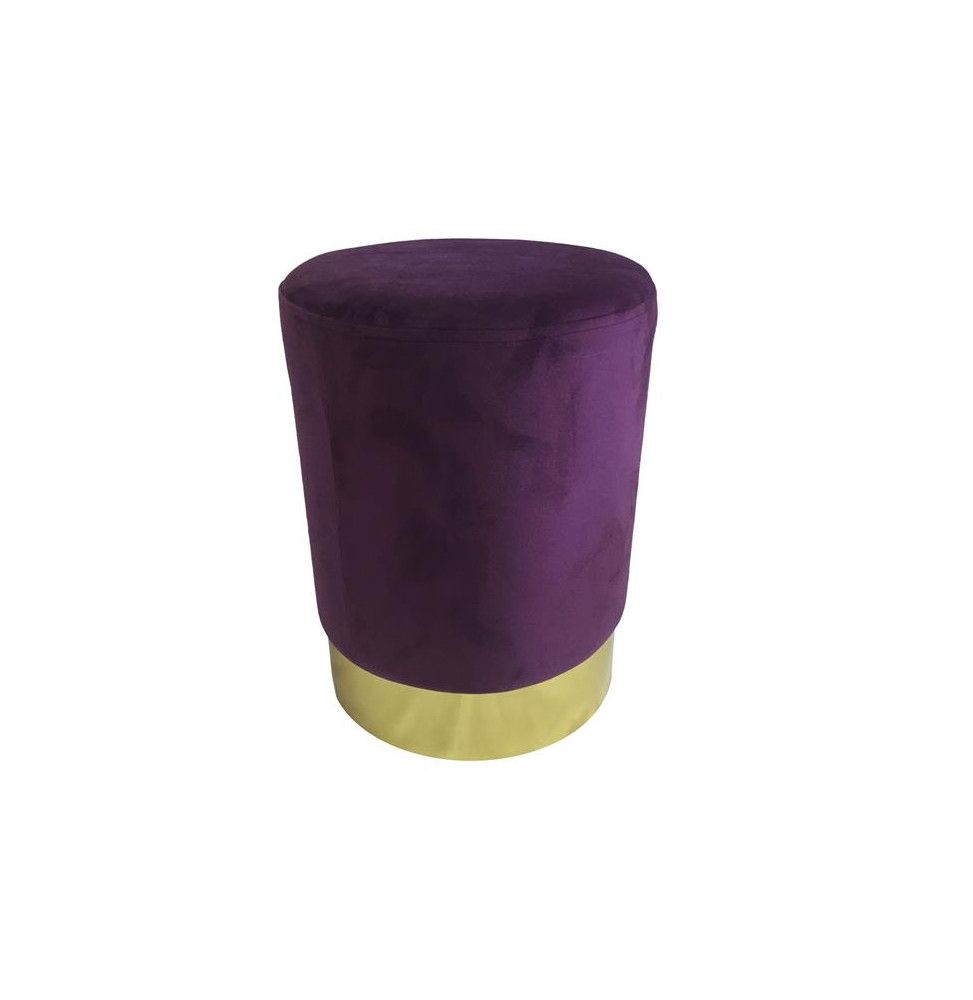 Pouf imitation velours - Base en métal - D 30 x H 40 cm - Violet