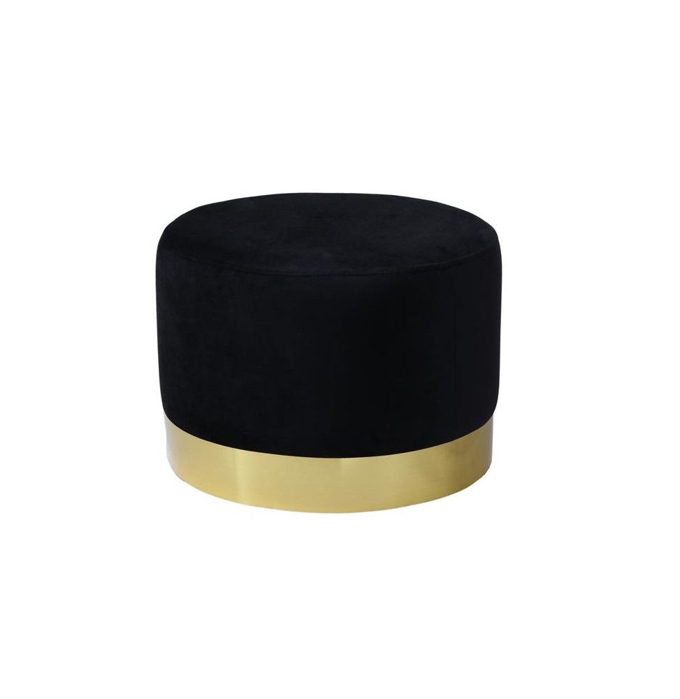 Pouf imitation velours - Base en métal - D 50 x H 45 cm - Noir