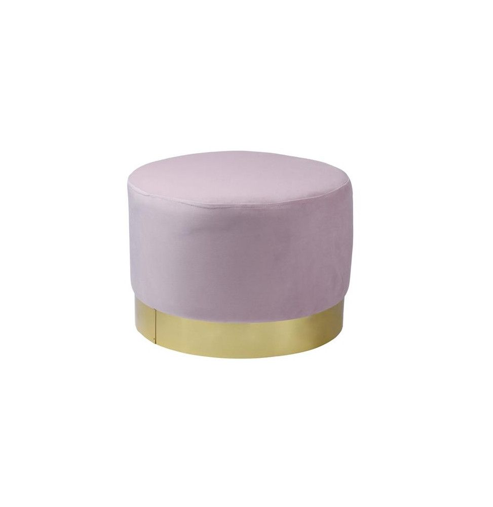 Pouf imitation velours - Base en métal - D 50 x H 45 cm - Rose