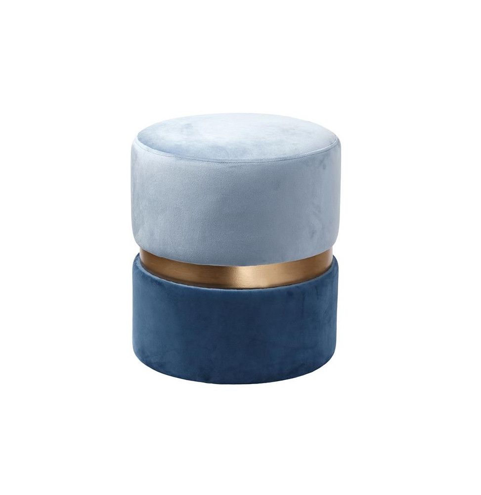 Pouf imitation velours - D 36 x H 39 cm - Bicolore  - Bleu