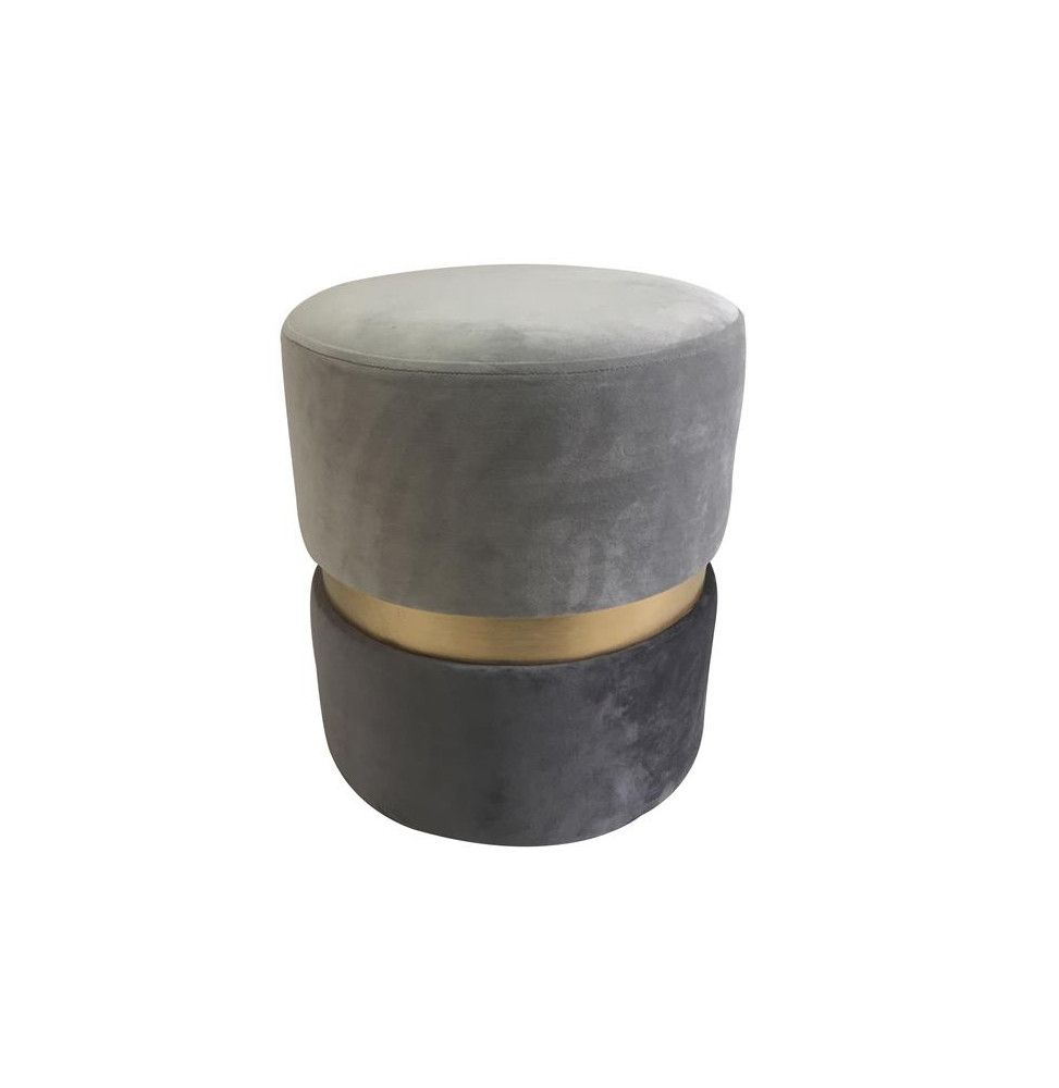 Pouf imitation velours - D 36 x H 39 cm - Bicolore  - Gris