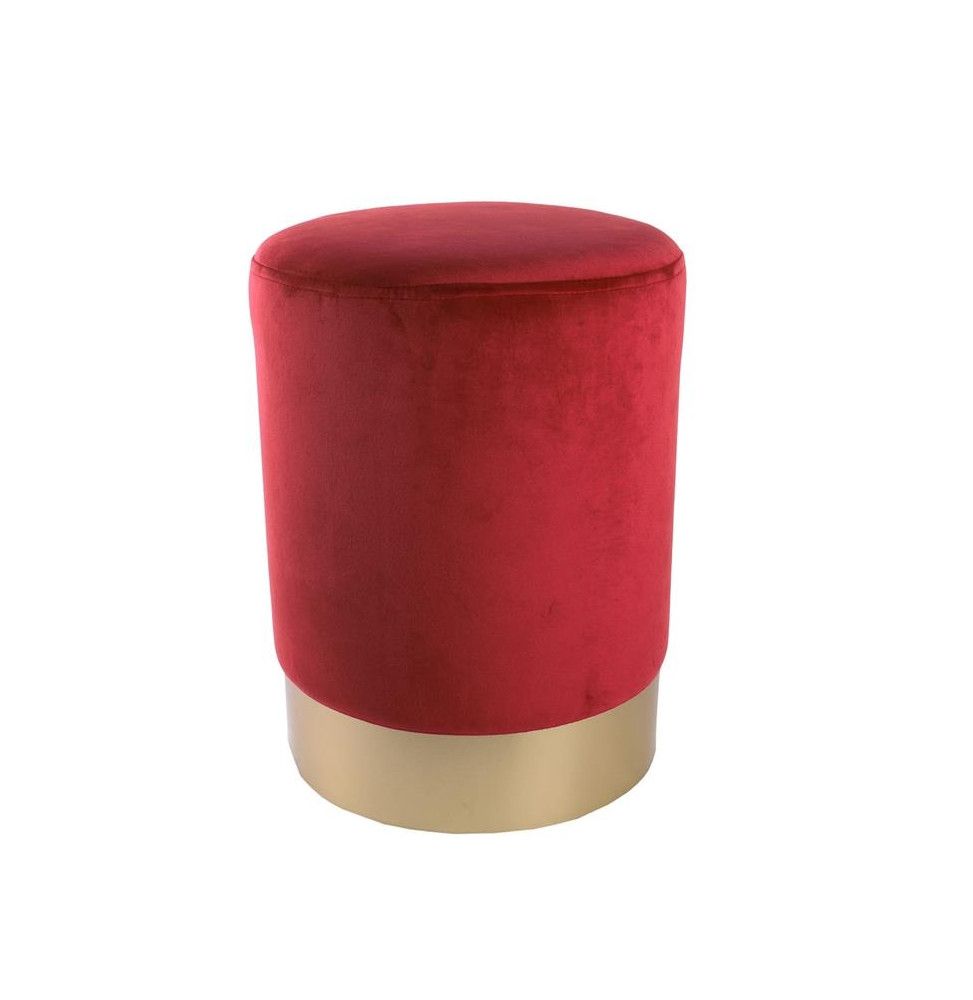 Pouf imitation velours - Base en métal - D 30 x H 40 cm - Rouge