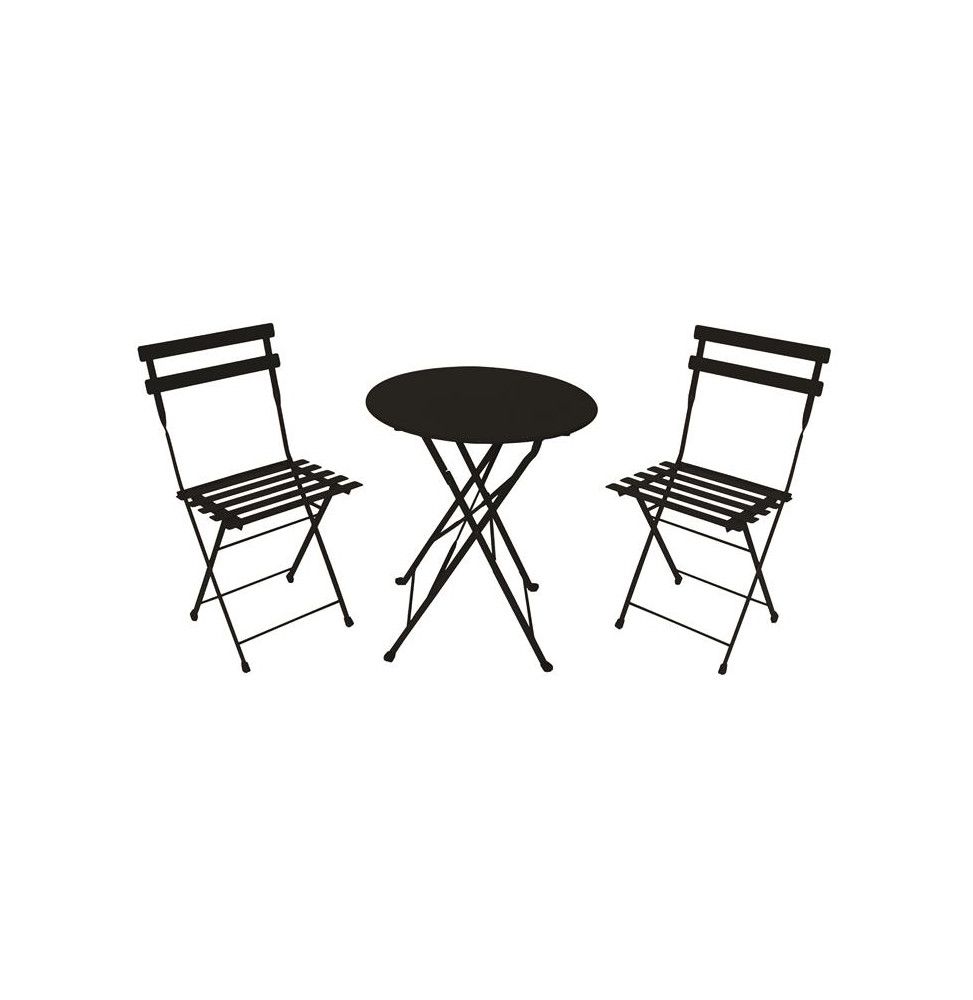 Table de jardin avec 2 chaises - Noir