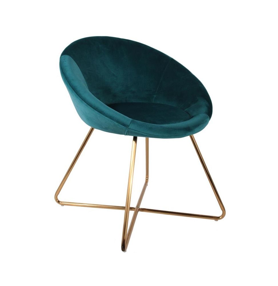 Fauteuil imitation velours - Karl - Pied doré - Bleu