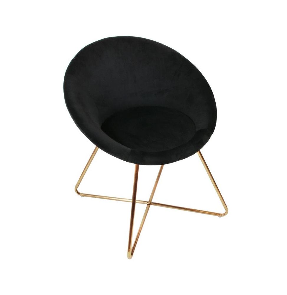 Fauteuil imitation velours - Karl - Pied doré - Noir