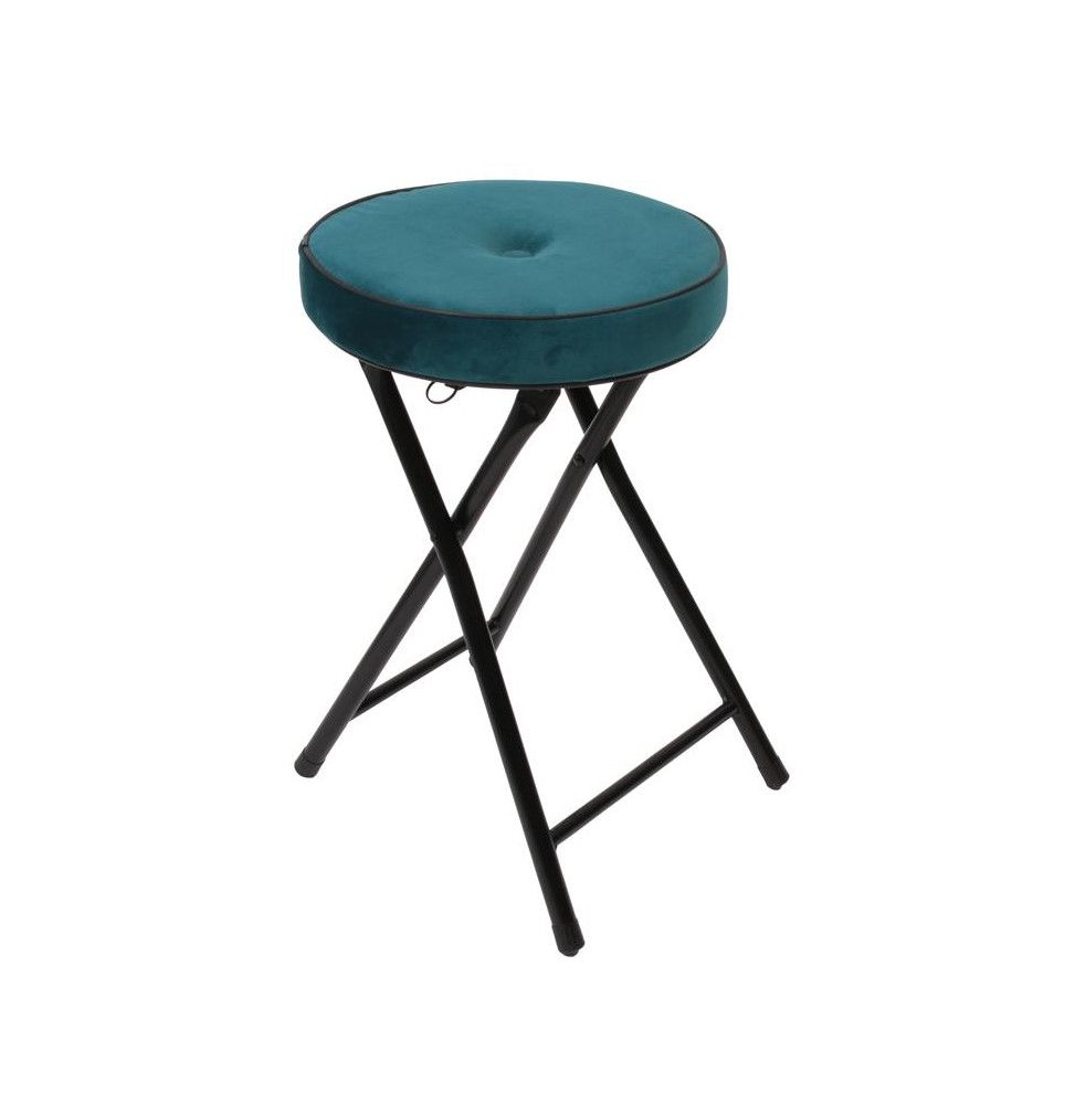 Tabouret pliable imitation velours - Bleu