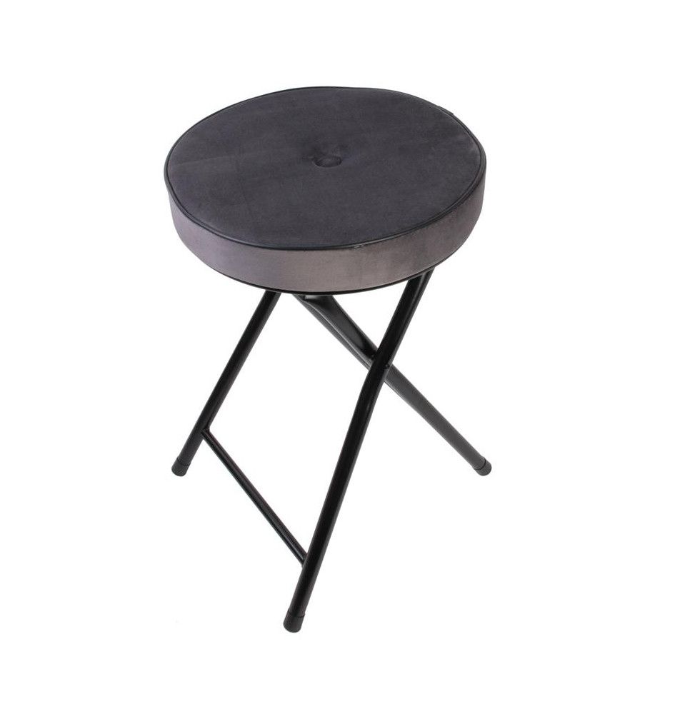 Tabouret pliable imitation velours - Gris