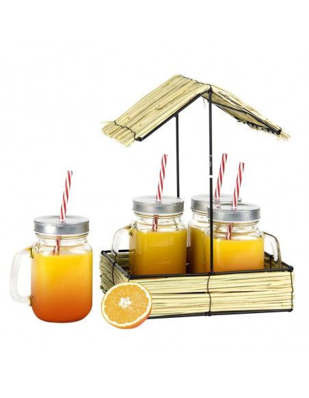 Lot de 4 mason jar avec support paillote