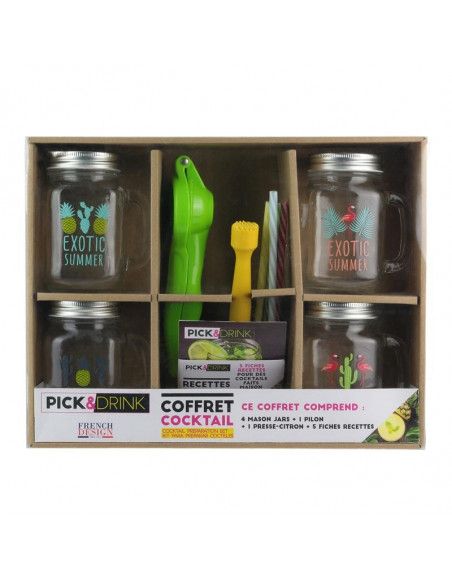 Coffret de 4 mason jar avec accessoires - 45 cl