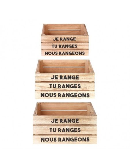 Lot de 3 cagettes de rangement "ranger" - Tailles différentes - Beige