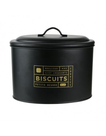 Boîte à biscuits imprimé doré - L 21 x l 14 x H 17 cm - Noir
