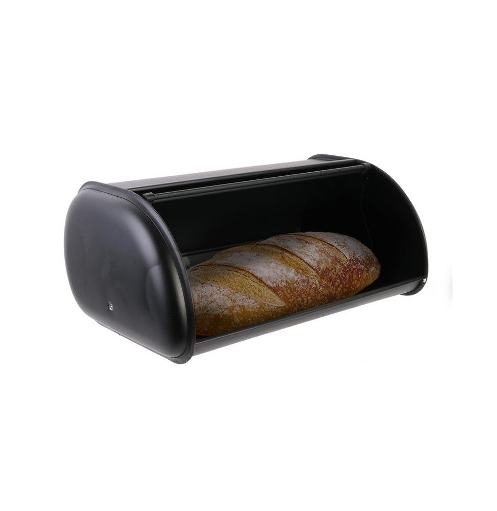 Boîte à pain en métal avec imprimés blancs L 43.5 x l 26 x H 18,5 cm Noir